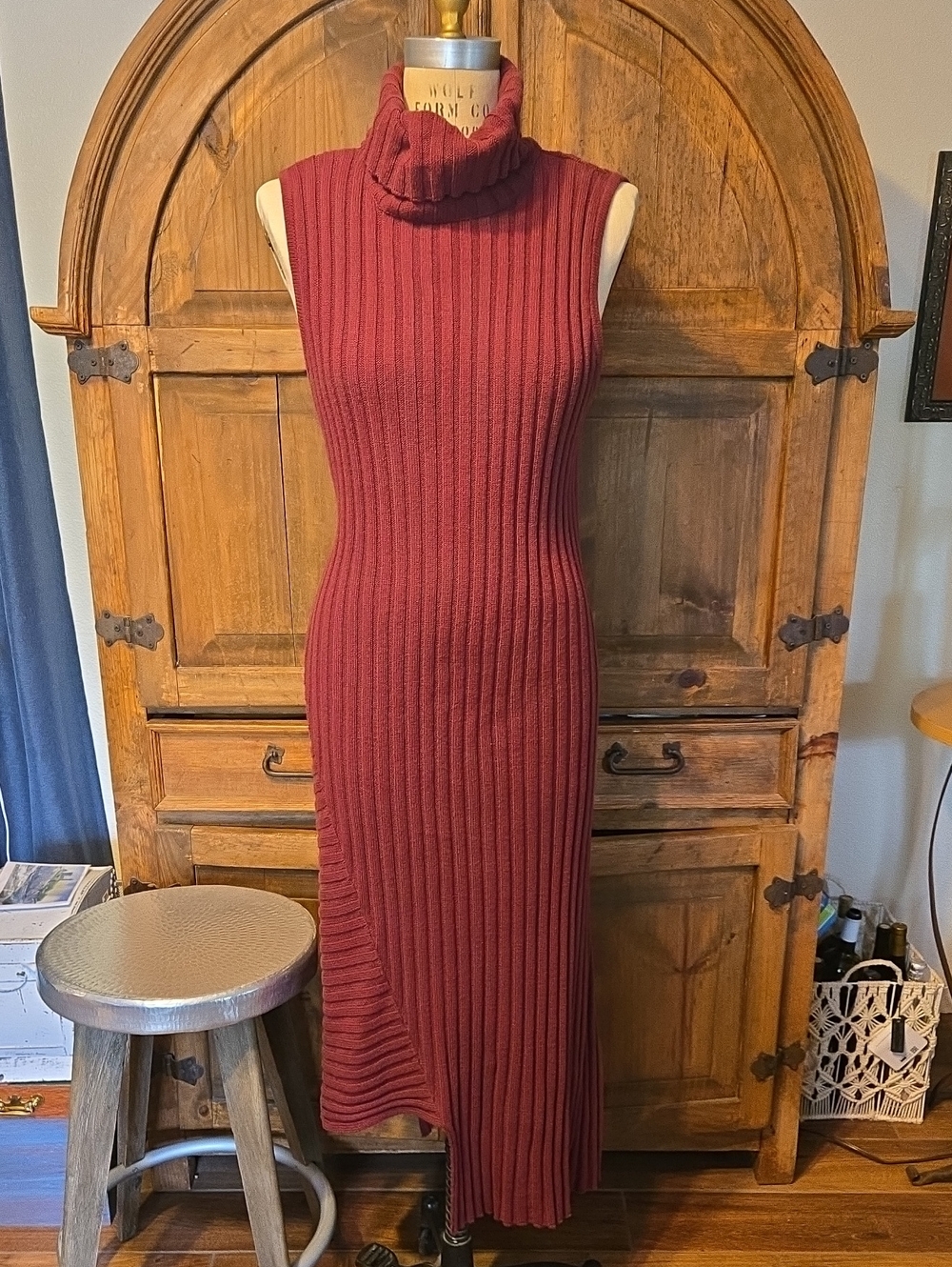 Eloquii Sleeveless Ribbed Turtleneck Maxi Dress in Wine